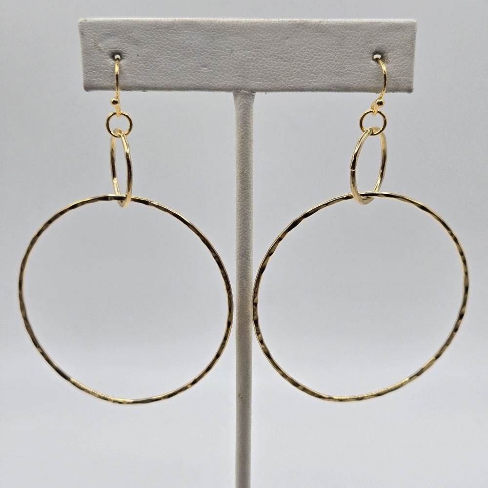 Gold Interlocking Hammered Loop Chain Earrings Da… - image 4